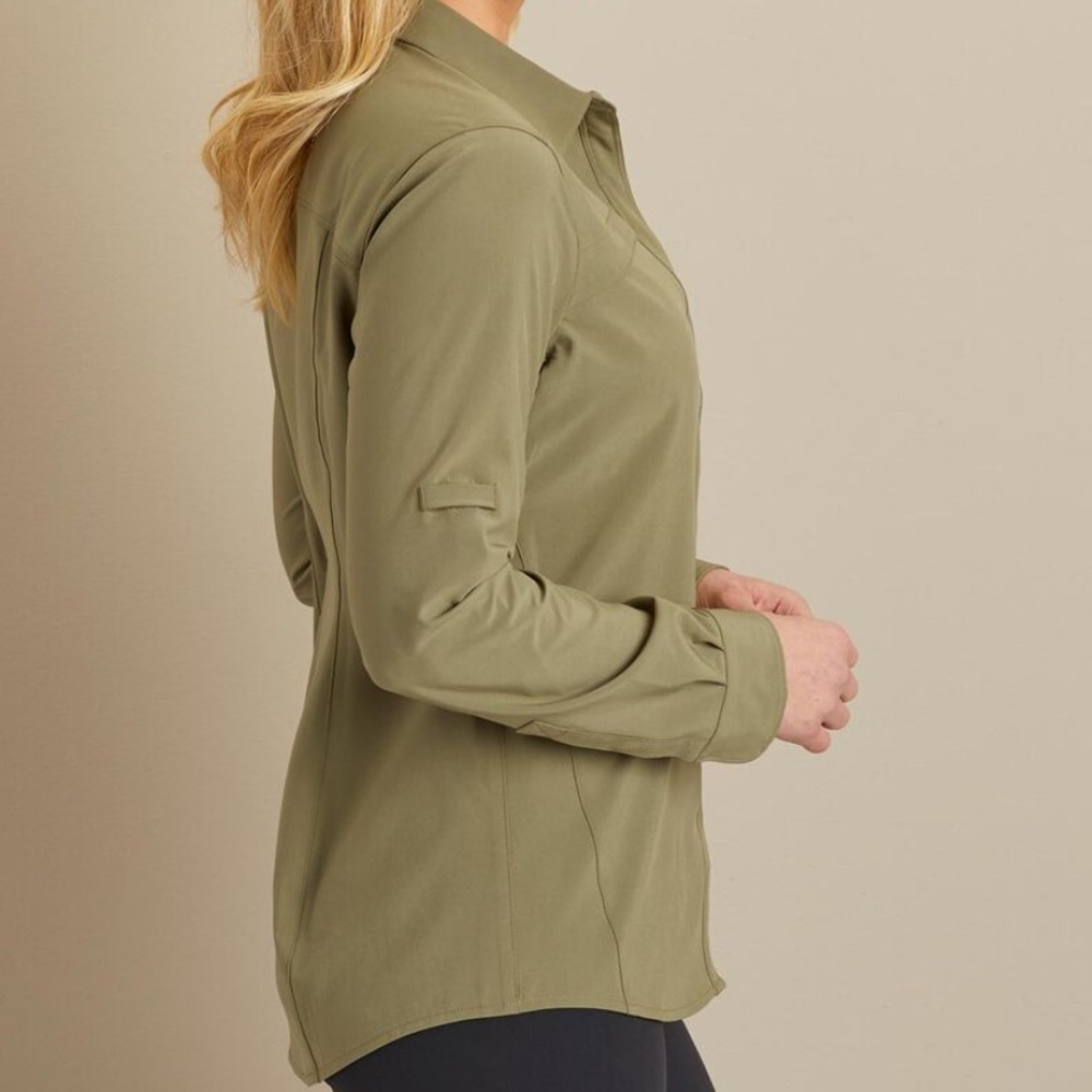 Duluth Trading Womens SweatSense Button Up Work Shirt Shirt S Green Outdoor